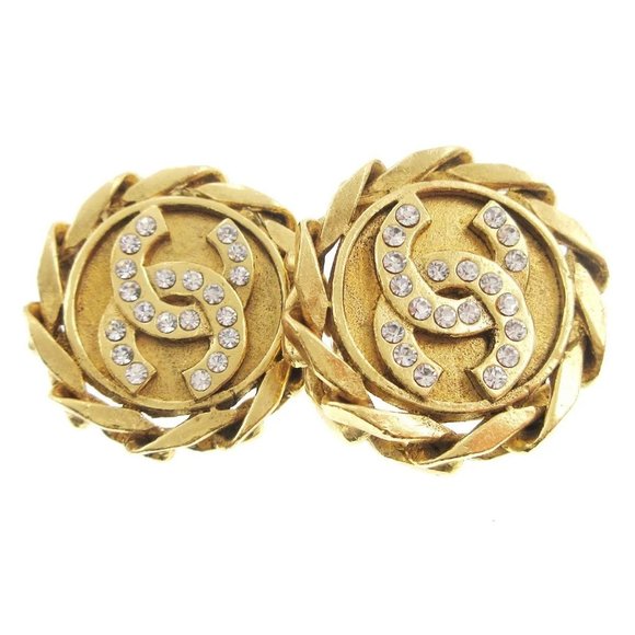 Chanel Rhinestone Earrings Clip-On Gold - Picture 2 of 6